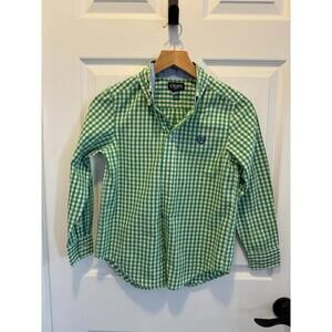 Chaps Ralph Lauren Boys Small Green Short Sleeve Button-Up Shirt Checkered